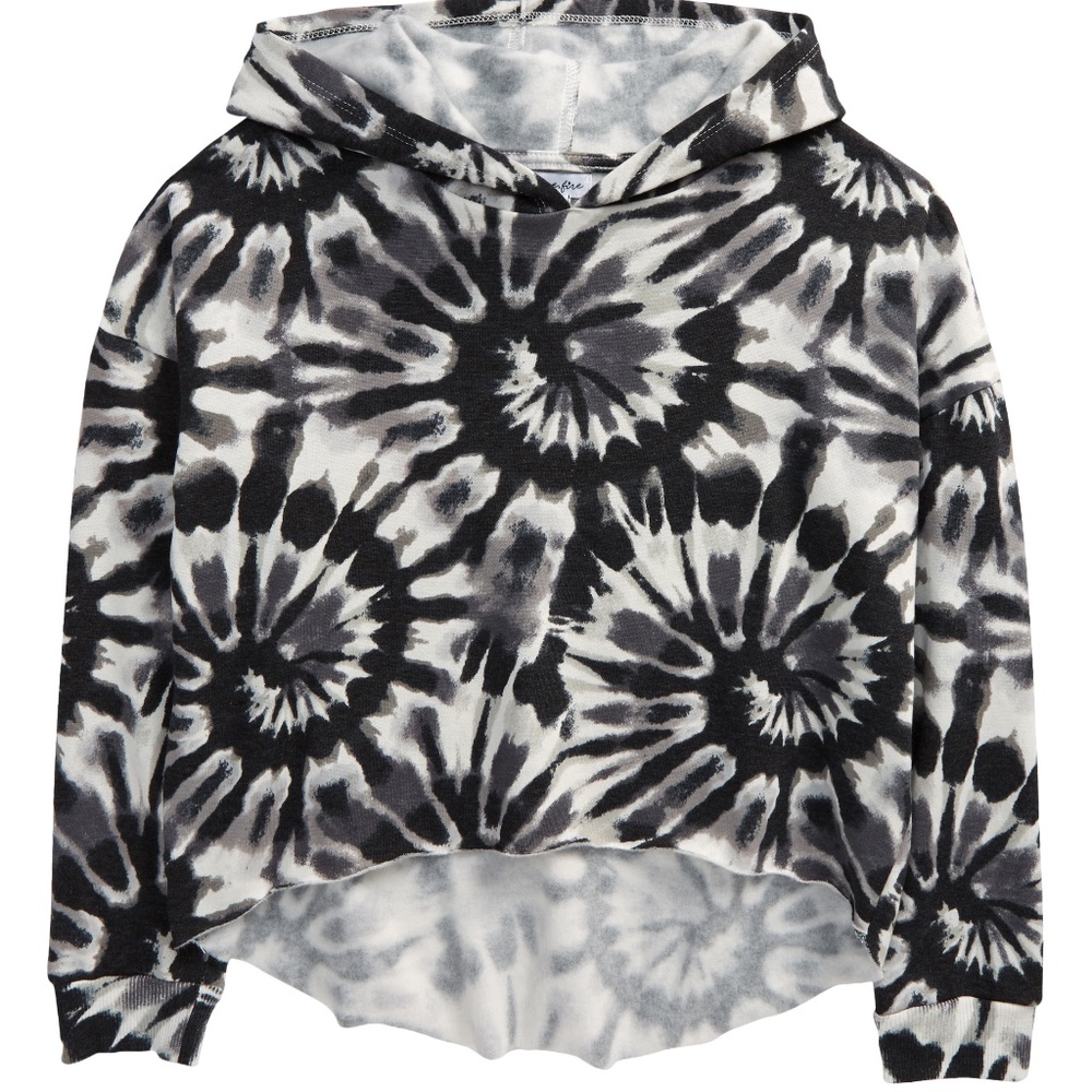 LAST CALL 🔅 LOVE, FIRE Kids' Print Tie Dye Hoodie - Black